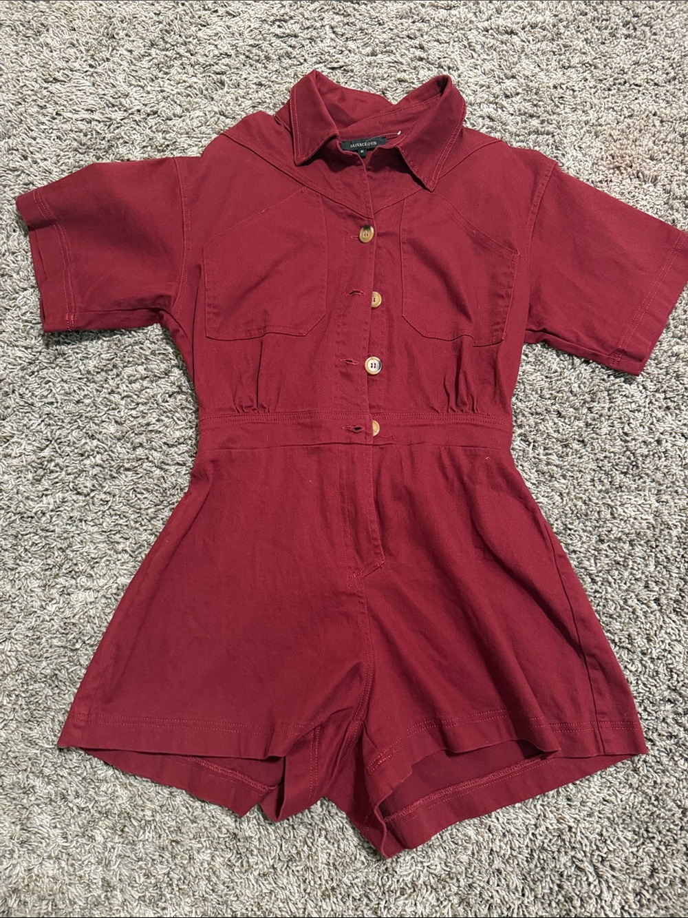 Button-Front Short Sleeve Romper in Deep Red - Kids